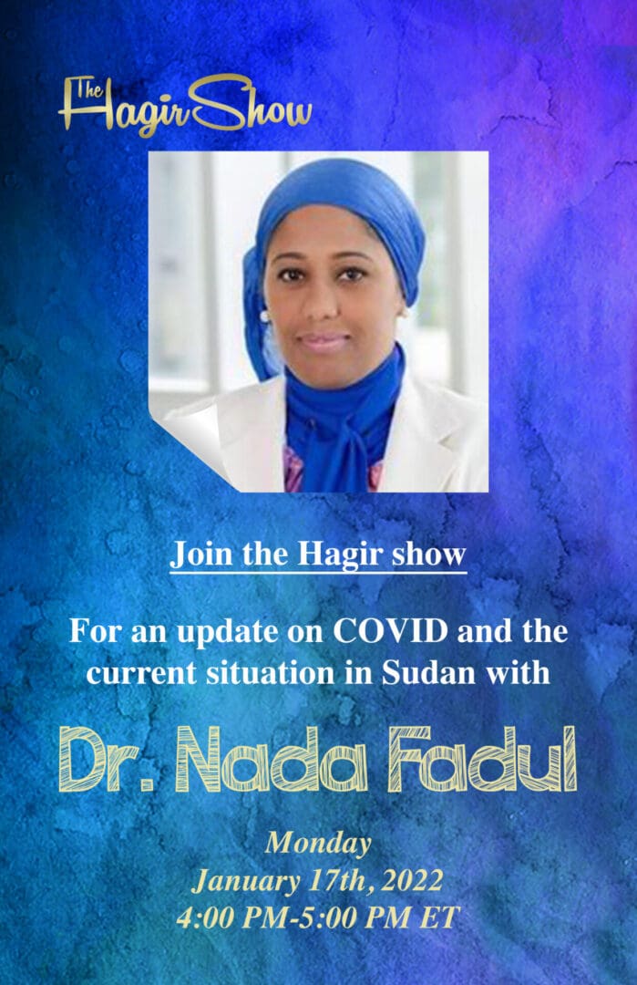 A poster with a picture of dr. Nada fadul